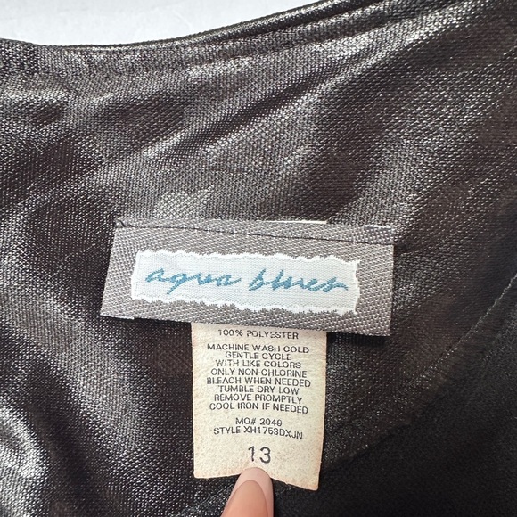 Aqua Blues Black Dress Women’s Sz 13 Sleeveless Animal Print  Faux Leather - Picture 4 of 7